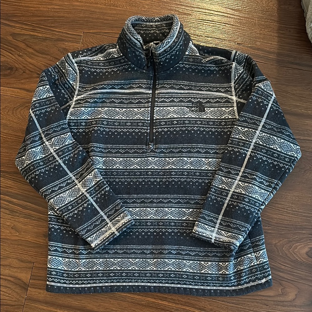 Men's Navy and Gray Patterned Quarterzip